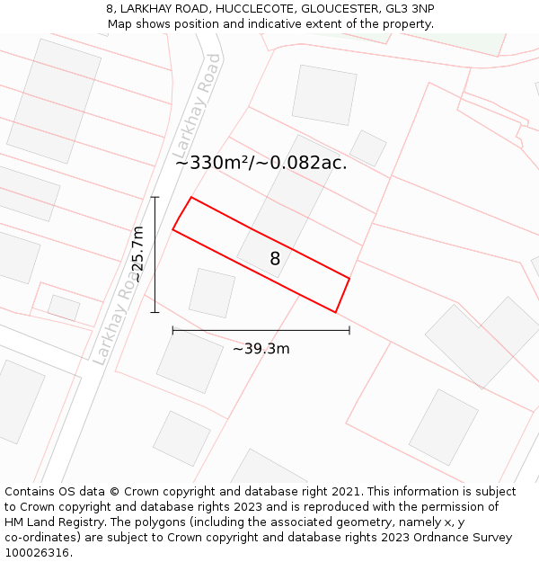 8, LARKHAY ROAD, HUCCLECOTE, GLOUCESTER, GL3 3NP: Plot and title map