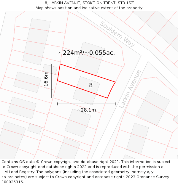 8, LARKIN AVENUE, STOKE-ON-TRENT, ST3 1SZ: Plot and title map