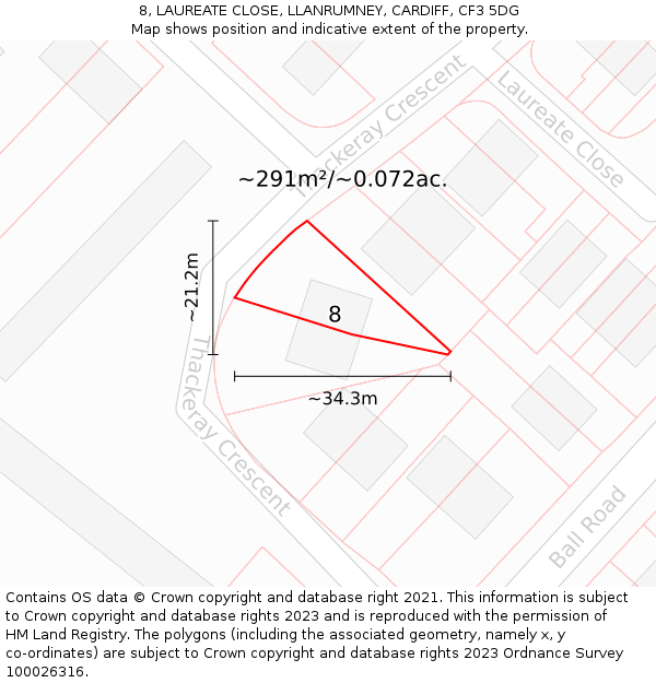 8, LAUREATE CLOSE, LLANRUMNEY, CARDIFF, CF3 5DG: Plot and title map