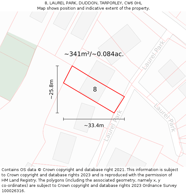 8, LAUREL PARK, DUDDON, TARPORLEY, CW6 0HL: Plot and title map