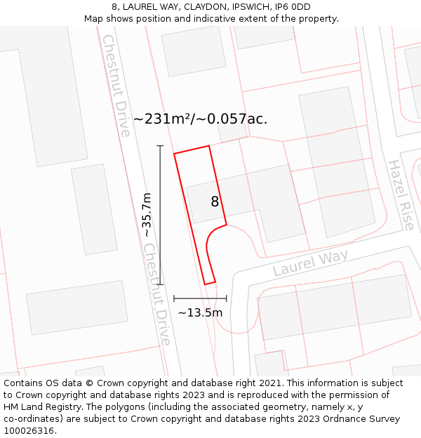 8, LAUREL WAY, CLAYDON, IPSWICH, IP6 0DD: Plot and title map