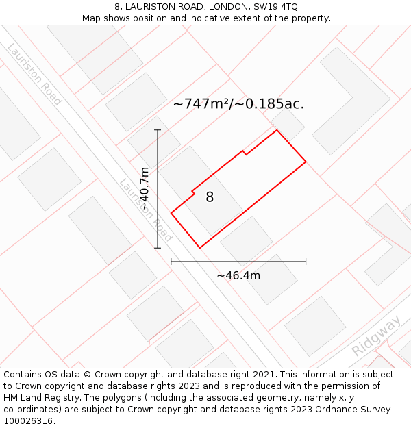 8, LAURISTON ROAD, LONDON, SW19 4TQ: Plot and title map