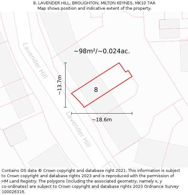 8, LAVENDER HILL, BROUGHTON, MILTON KEYNES, MK10 7AA: Plot and title map