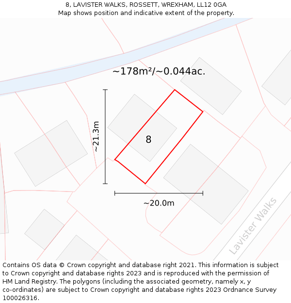 8, LAVISTER WALKS, ROSSETT, WREXHAM, LL12 0GA: Plot and title map