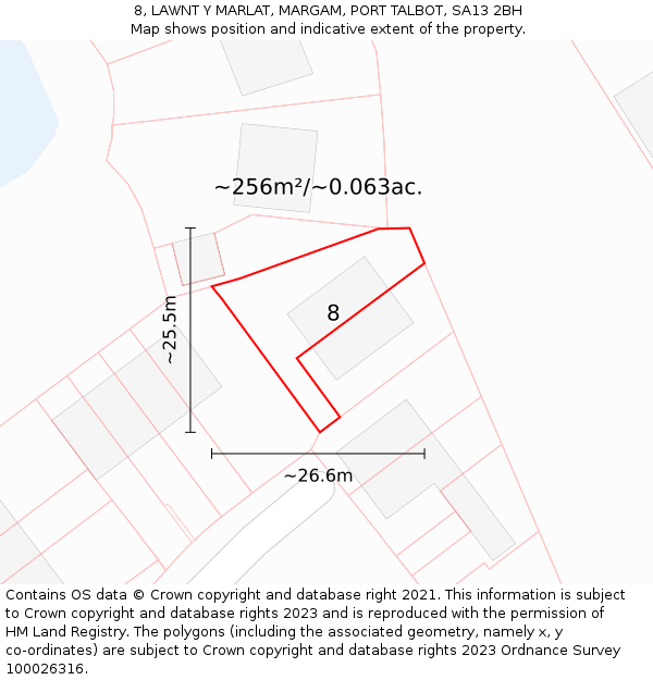 8, LAWNT Y MARLAT, MARGAM, PORT TALBOT, SA13 2BH: Plot and title map