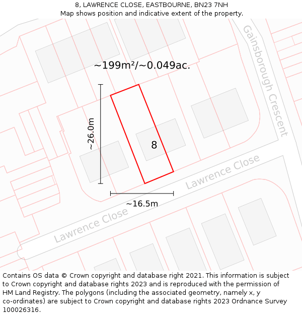 8, LAWRENCE CLOSE, EASTBOURNE, BN23 7NH: Plot and title map