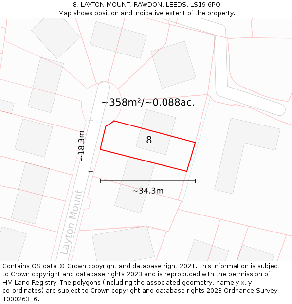 8, LAYTON MOUNT, RAWDON, LEEDS, LS19 6PQ: Plot and title map
