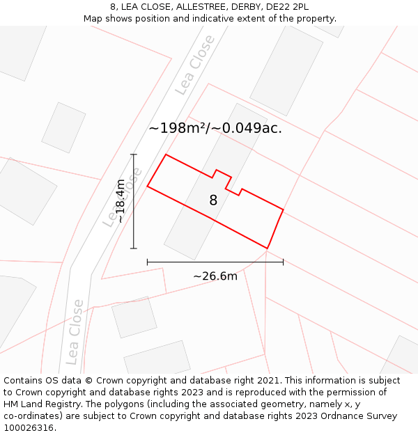 8, LEA CLOSE, ALLESTREE, DERBY, DE22 2PL: Plot and title map