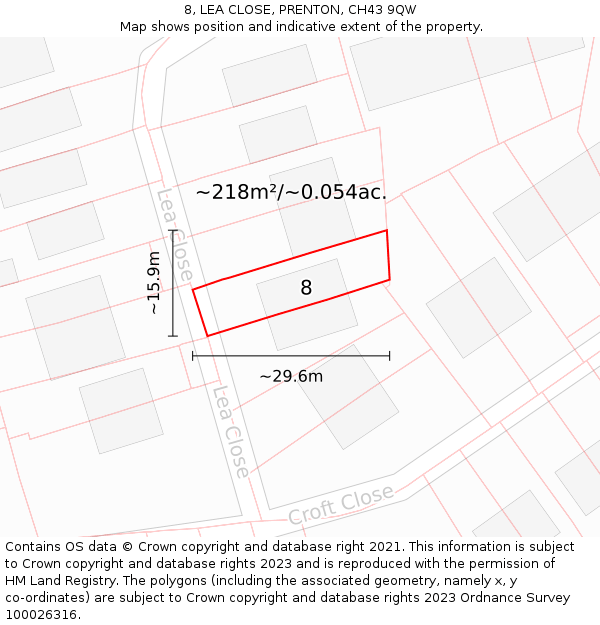 8, LEA CLOSE, PRENTON, CH43 9QW: Plot and title map