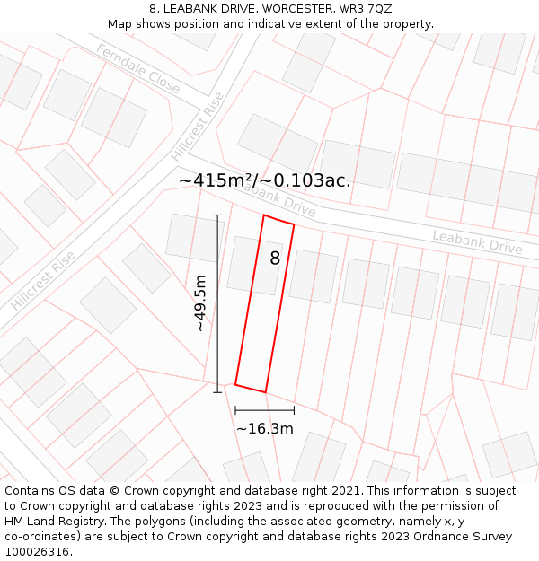 8, LEABANK DRIVE, WORCESTER, WR3 7QZ: Plot and title map