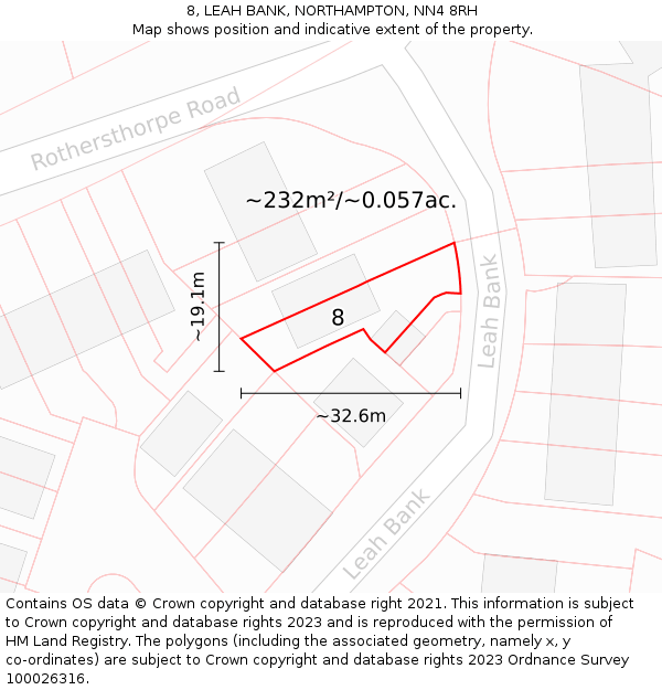 8, LEAH BANK, NORTHAMPTON, NN4 8RH: Plot and title map