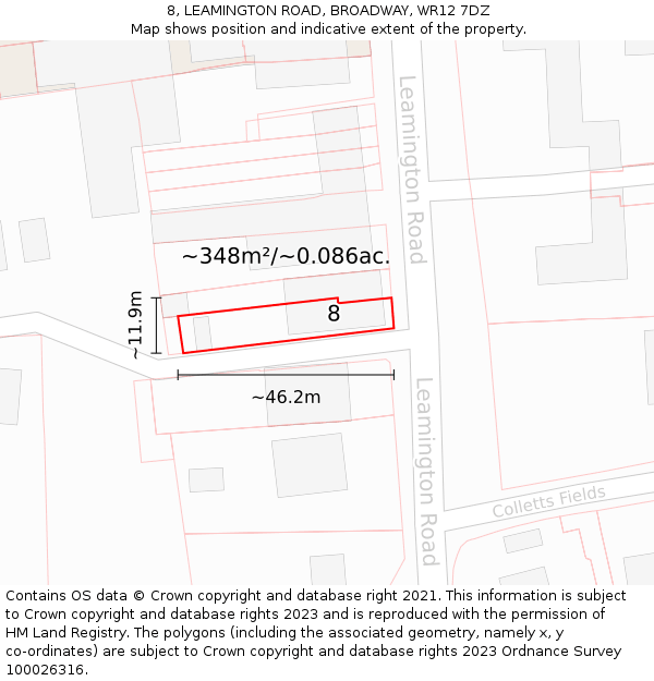 8, LEAMINGTON ROAD, BROADWAY, WR12 7DZ: Plot and title map