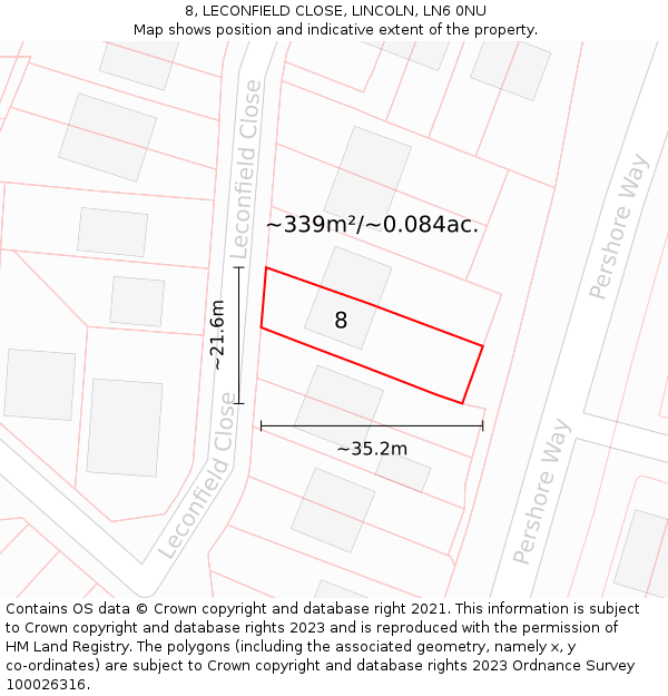 8, LECONFIELD CLOSE, LINCOLN, LN6 0NU: Plot and title map