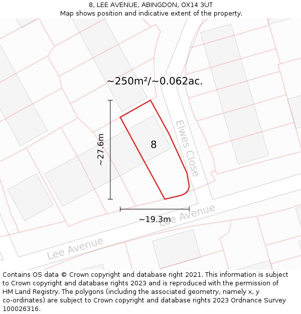 8, LEE AVENUE, ABINGDON, OX14 3UT: Plot and title map