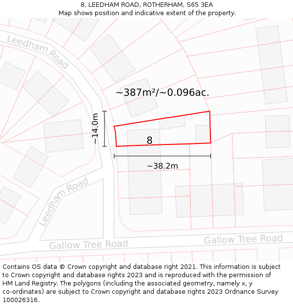 8, LEEDHAM ROAD, ROTHERHAM, S65 3EA: Plot and title map