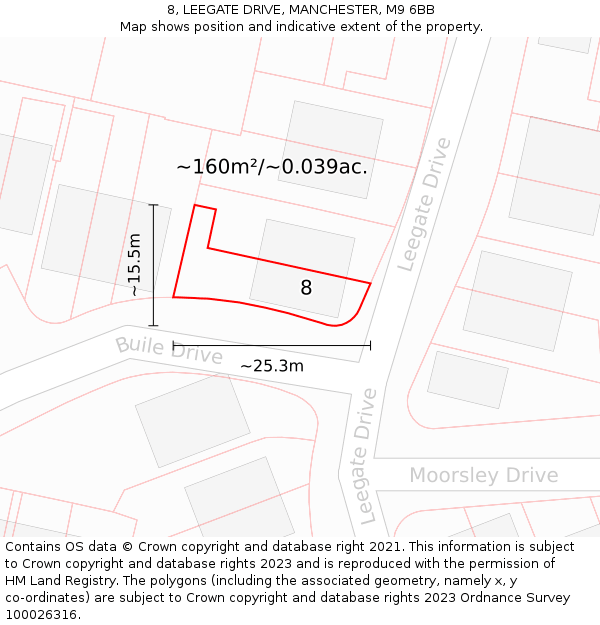 8, LEEGATE DRIVE, MANCHESTER, M9 6BB: Plot and title map