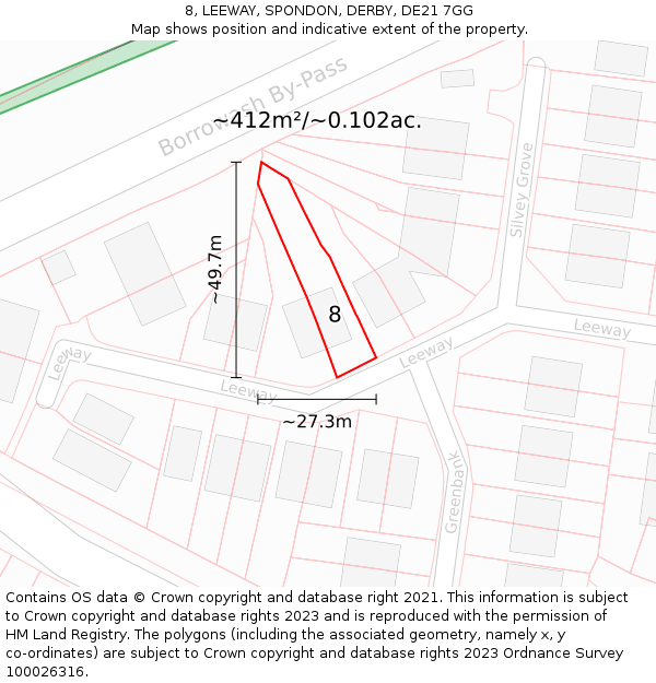 8, LEEWAY, SPONDON, DERBY, DE21 7GG: Plot and title map