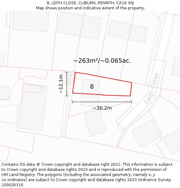 8, LEITH CLOSE, CLIBURN, PENRITH, CA10 3AJ: Plot and title map