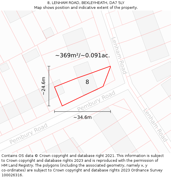 8, LENHAM ROAD, BEXLEYHEATH, DA7 5LY: Plot and title map