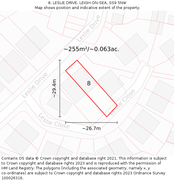 8, LESLIE DRIVE, LEIGH-ON-SEA, SS9 5NW: Plot and title map