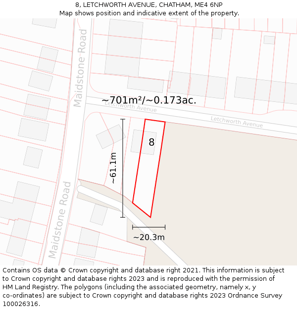 8, LETCHWORTH AVENUE, CHATHAM, ME4 6NP: Plot and title map
