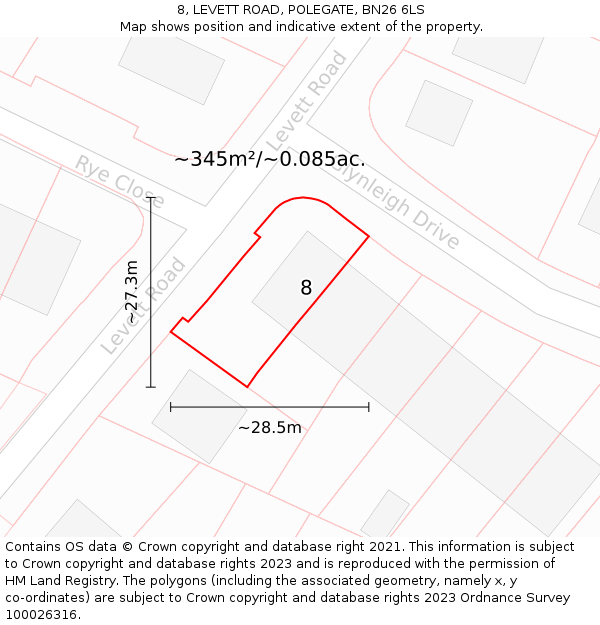8, LEVETT ROAD, POLEGATE, BN26 6LS: Plot and title map