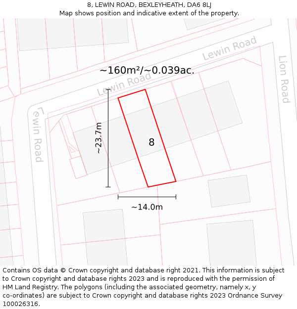 8, LEWIN ROAD, BEXLEYHEATH, DA6 8LJ: Plot and title map