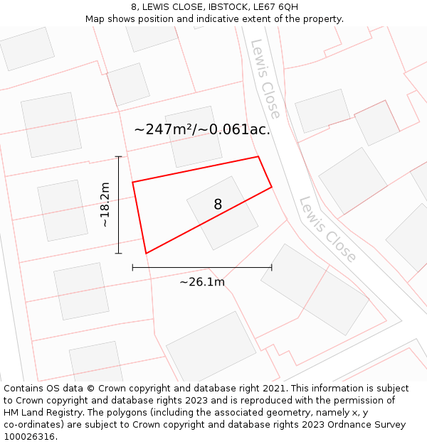 8, LEWIS CLOSE, IBSTOCK, LE67 6QH: Plot and title map