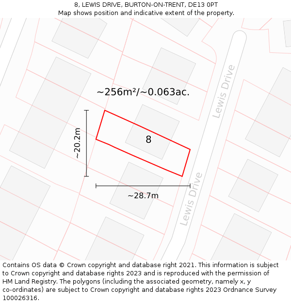 8, LEWIS DRIVE, BURTON-ON-TRENT, DE13 0PT: Plot and title map