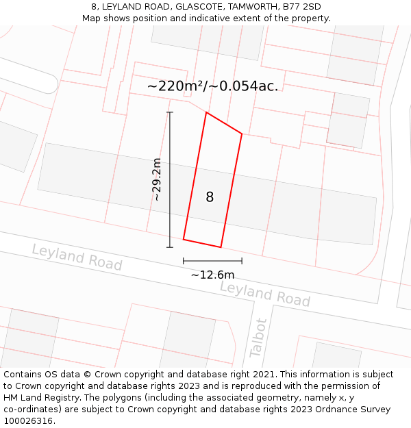 8, LEYLAND ROAD, GLASCOTE, TAMWORTH, B77 2SD: Plot and title map