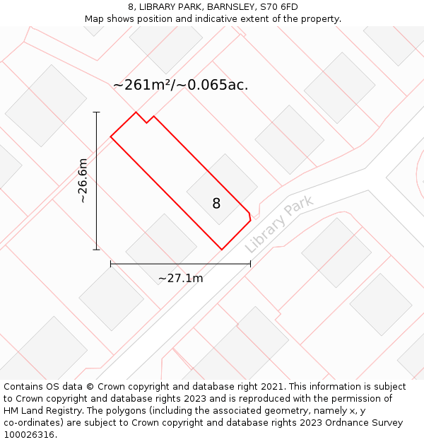 8, LIBRARY PARK, BARNSLEY, S70 6FD: Plot and title map