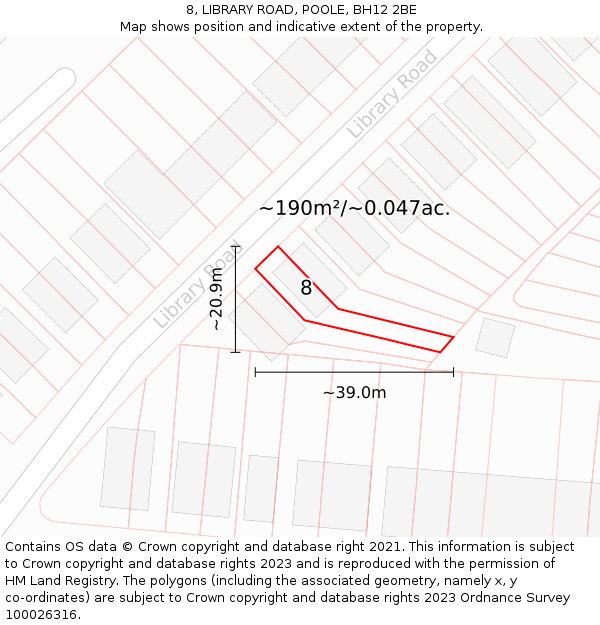 8, LIBRARY ROAD, POOLE, BH12 2BE: Plot and title map