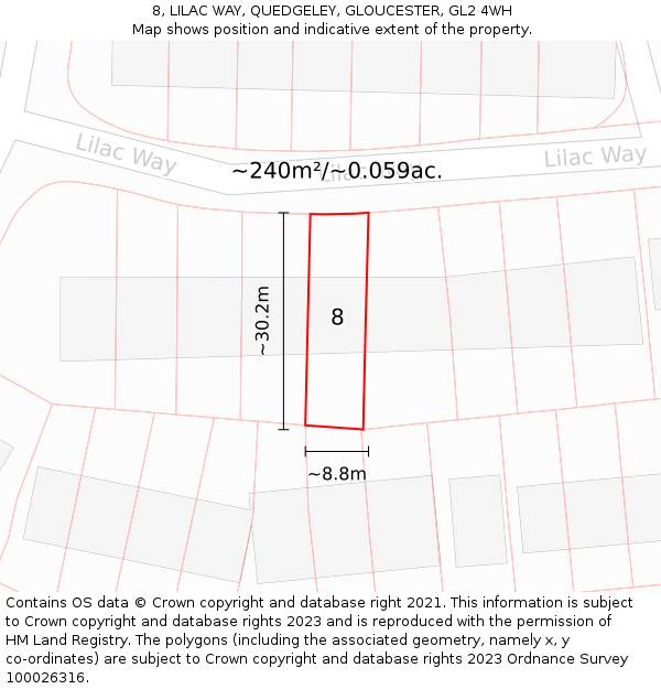 8, LILAC WAY, QUEDGELEY, GLOUCESTER, GL2 4WH: Plot and title map