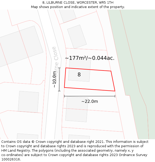8, LILBURNE CLOSE, WORCESTER, WR5 1TH: Plot and title map