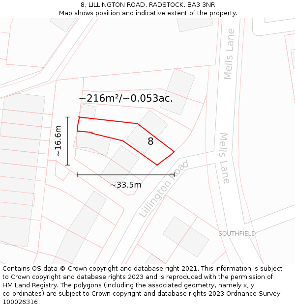 8, LILLINGTON ROAD, RADSTOCK, BA3 3NR: Plot and title map