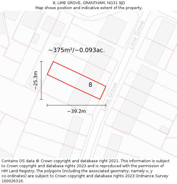 8, LIME GROVE, GRANTHAM, NG31 9JD: Plot and title map