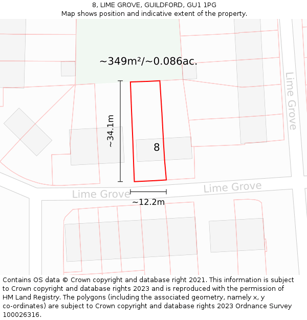 8, LIME GROVE, GUILDFORD, GU1 1PG: Plot and title map