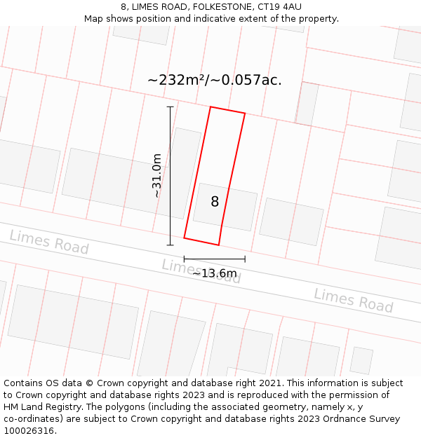 8, LIMES ROAD, FOLKESTONE, CT19 4AU: Plot and title map