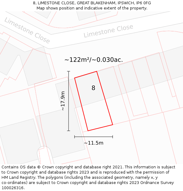 8, LIMESTONE CLOSE, GREAT BLAKENHAM, IPSWICH, IP6 0FG: Plot and title map