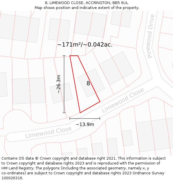 8, LIMEWOOD CLOSE, ACCRINGTON, BB5 6UL: Plot and title map