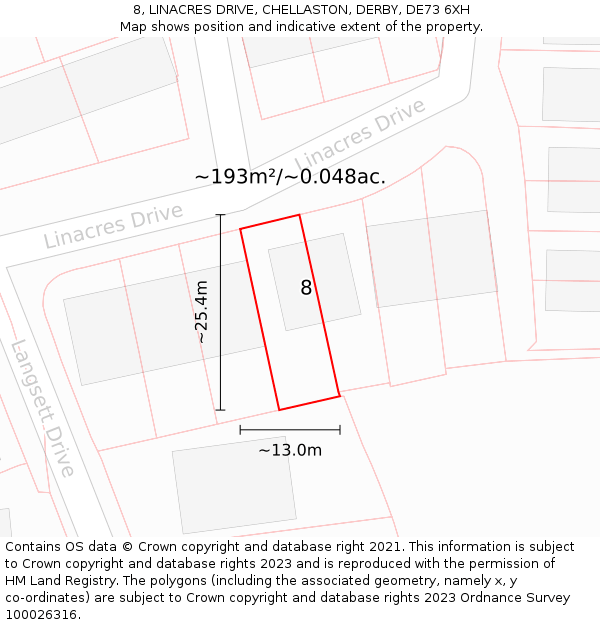 8, LINACRES DRIVE, CHELLASTON, DERBY, DE73 6XH: Plot and title map