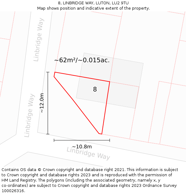 8, LINBRIDGE WAY, LUTON, LU2 9TU: Plot and title map