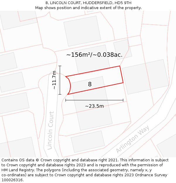 8, LINCOLN COURT, HUDDERSFIELD, HD5 9TH: Plot and title map