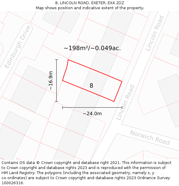 8, LINCOLN ROAD, EXETER, EX4 2DZ: Plot and title map