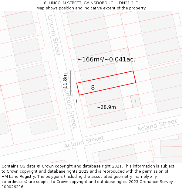 8, LINCOLN STREET, GAINSBOROUGH, DN21 2LD: Plot and title map