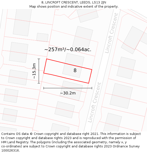 8, LINCROFT CRESCENT, LEEDS, LS13 2JN: Plot and title map