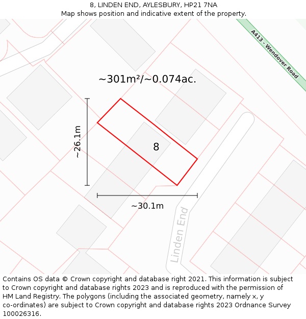 8, LINDEN END, AYLESBURY, HP21 7NA: Plot and title map