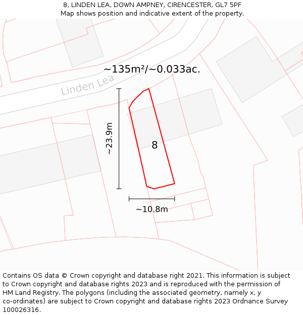 8, LINDEN LEA, DOWN AMPNEY, CIRENCESTER, GL7 5PF: Plot and title map