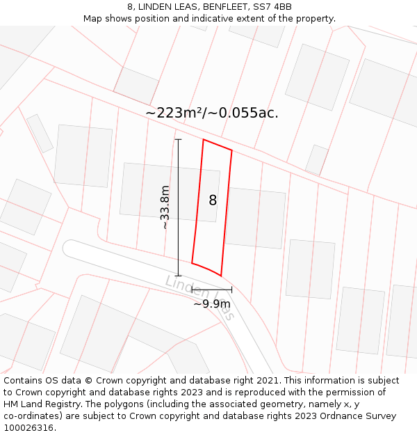 8, LINDEN LEAS, BENFLEET, SS7 4BB: Plot and title map