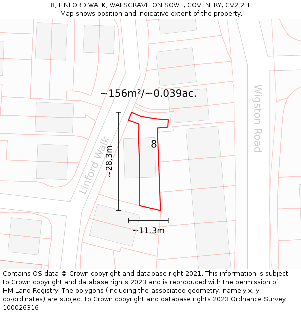 8, LINFORD WALK, WALSGRAVE ON SOWE, COVENTRY, CV2 2TL: Plot and title map
